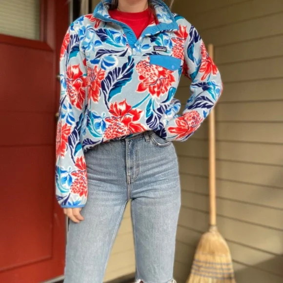 Patagonia Floral Cowl Neck Sweater - Red and Blue - Picture 1 of 9